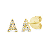 0.06ct 14k Yellow Gold Diamond "A" Initial Stud Earring